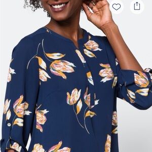 Daniel Rainn Navy and Orange Floral Blouse